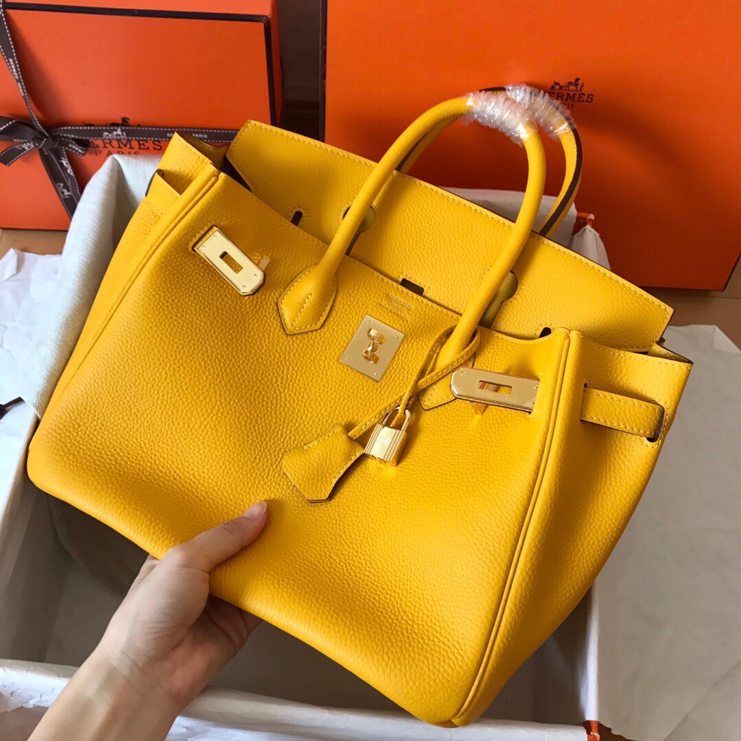 Hermes Birkin 30CM Togo Leather Handbag Yellow Amber